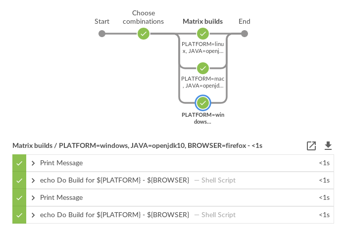 Screenshot of pipeline running user choices in a matrix